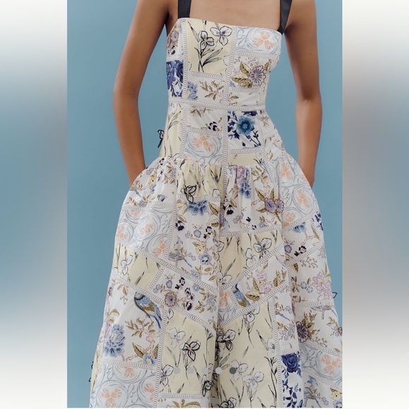 Anthropologie NWT Maeve 3D Cotton Sleeveless Square-Neck Tile Printed Dress S. - Picture 5 of 12